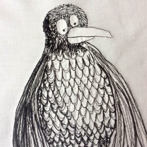 Freehand machine embroidered stitched Colin the Crow